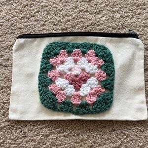 Handcrafted Crochet Cosmetic Bag - Pink, Green, and Cream